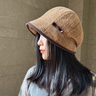 渔夫帽显脸小妈妈款新国风帽子精致优雅赫本风卷边女士包头帽保暖