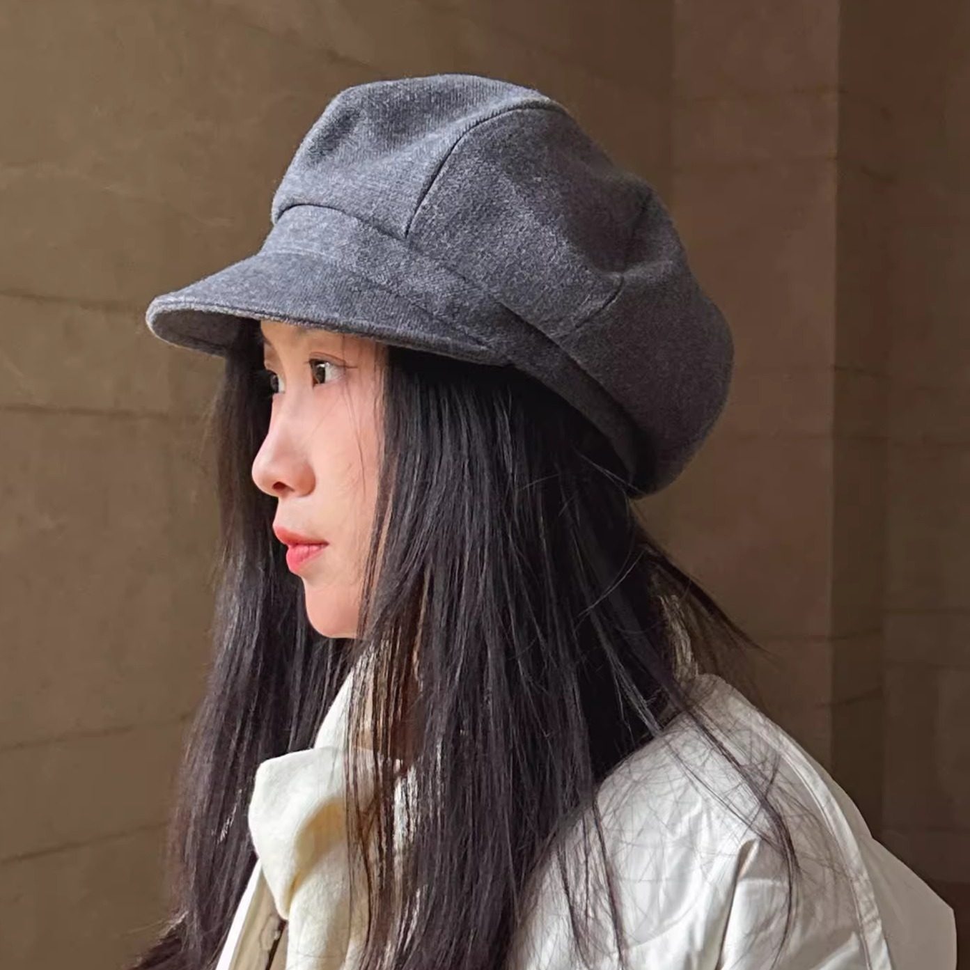 日系咖色女士秋冬帽子保暖显瘦新款羊毛呢八角帽画家帽报童帽逛街