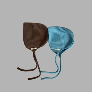 针织帽羊毛毛线帽渔夫帽优雅时髦新款浅蓝色羊毛加厚保暖护耳帽