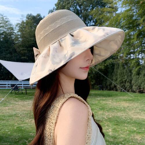春夏季网眼遮阳帽女蝴蝶结大帽檐防晒帽子户外防紫外线百搭太阳帽