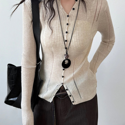 SUNFLOWER-独特设计感钩花镂空单排扣百搭显瘦上衣针织开衫17690