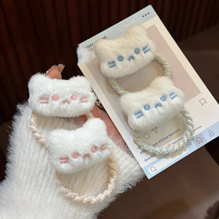 粉色腮红小猫咪发绳秋冬毛绒发绳发圈可爱发绳甜美卡通学生发饰