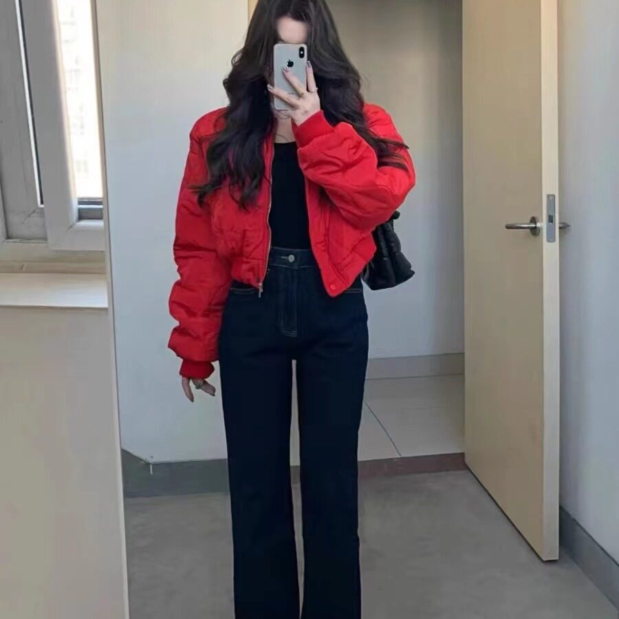 大红色订婚羽绒棉服时尚红袄新娘结婚回门棉衣少女小个子加厚外套图片