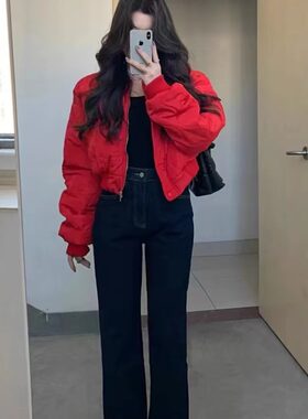 大红色订婚羽绒棉服时尚红袄新娘结婚回门棉衣少女小个子加厚外套