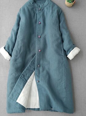 佛系女装秋冬连衣裙中式棉麻禅意夹棉上衣禅修居士服大码茶服外套