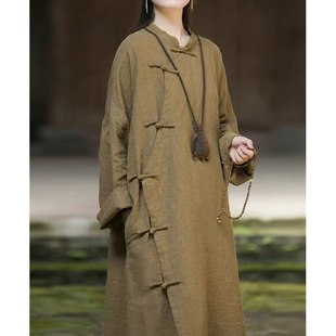 禅意袍子佛系中国风棉麻女装2025春秋苎麻外套修行居士禅茶服上衣