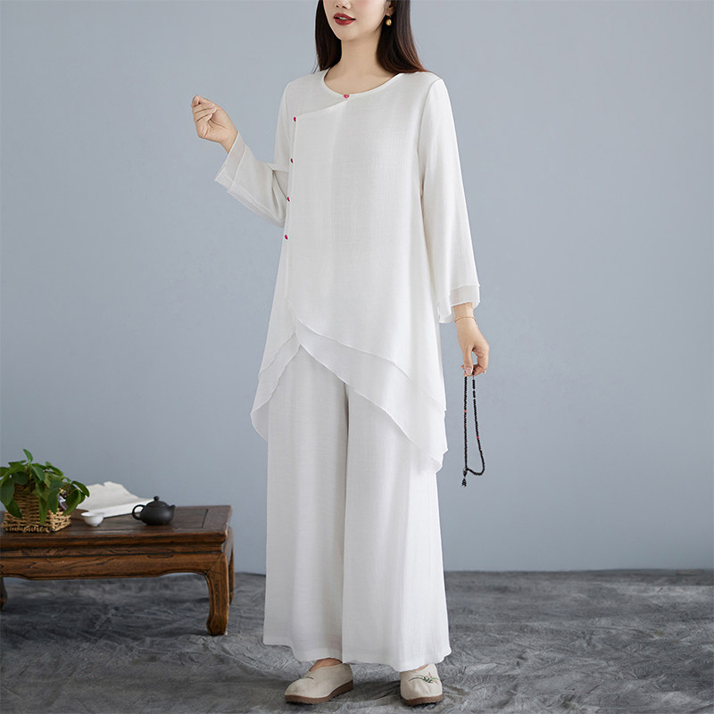 亚麻居士服女款佛系禅意素衣禅服疗愈师服装打坐禅修茶服棉麻套装