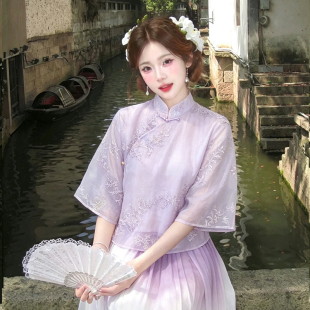 改良日常旗袍小个子茶服少女学生仙气民国风套装中式茶艺师工作服
