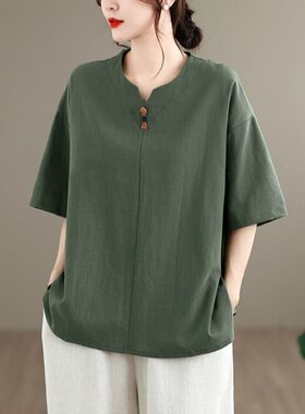 加肥上衣日常佛系禅意女装茶服居士服中式棉麻拜佛素衣禅修服上衣