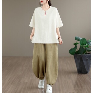 大码禅服居士服女款棉麻佛系禅意女装茶服寺院拜佛疗愈师休闲套装