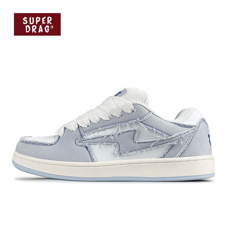 超拽SUPERDRAG 闪电低帮面包鞋原创牛仔蓝板鞋男女潮流舒适休闲鞋