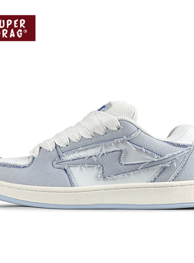 超拽SUPERDRAG 闪电低帮面包鞋原创牛仔蓝板鞋男女潮流舒适休闲鞋