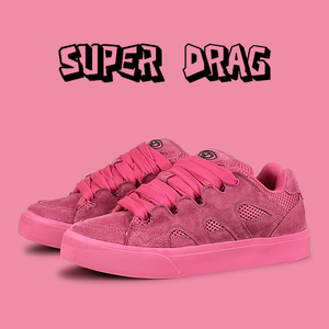 超拽SUPERDRAG 面包鞋原创翻毛皮拼接复古玫红板鞋男女低帮休闲鞋