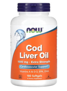 现货Now Foods天然鳕鱼肝油软胶囊1000毫克Cod Liver Oil 心血管