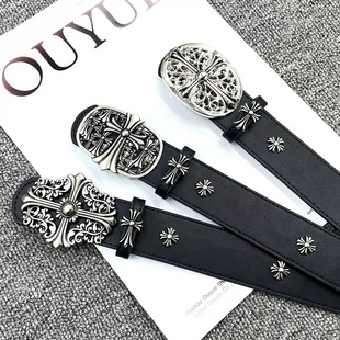 藤蔓雕花十字针扣皮带情侣款男女腰带明星款暗黑朋克哥特铆钉裤带