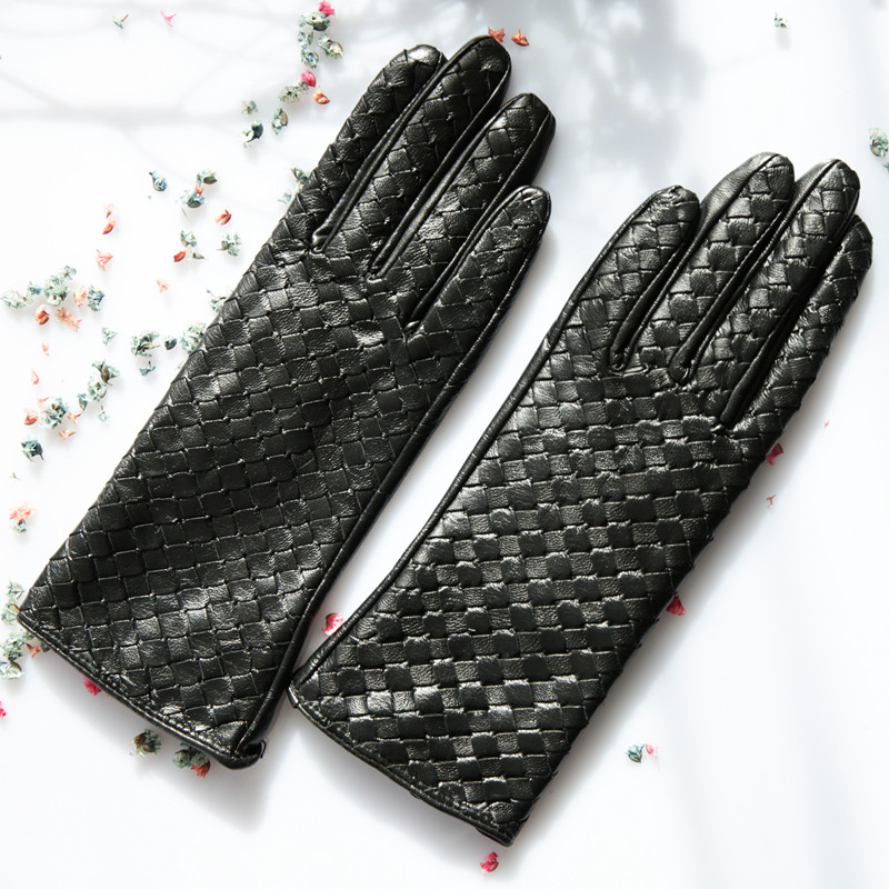 thumbnail for European version of hand-woven leather lambskin gloves ladies leather gloves thin handy fashion short spring, autumn and winter