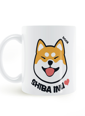 可爱微笑表情日本柴犬Doge 神烦狗shiba Inu白色经典马克杯陶瓷水