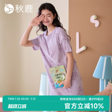 秋鹿短袖纯棉睡裙女夏季带胸垫可外穿可爱卡通少女风居家服连衣裙