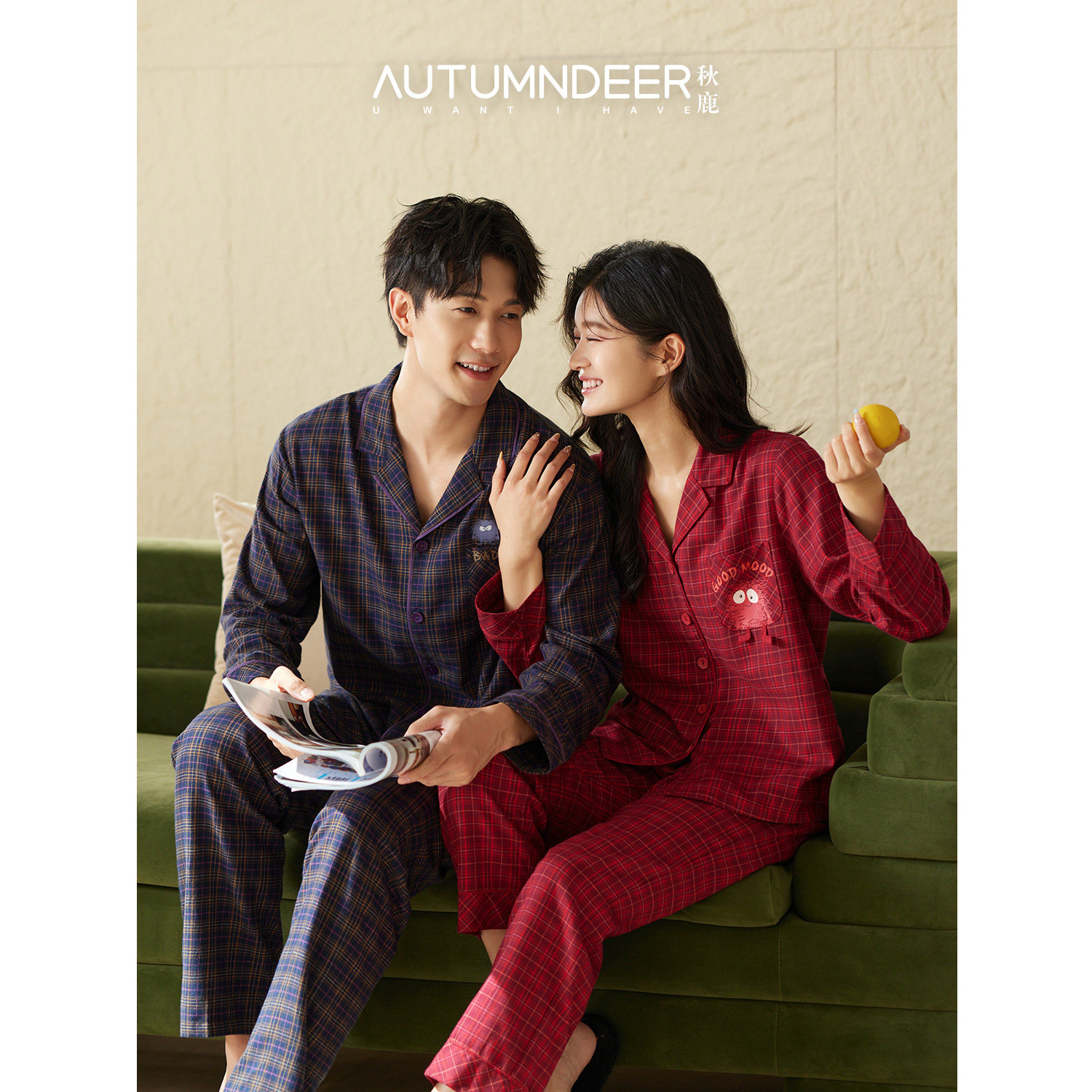 秋鹿100%纯棉红色睡衣女士本命年结婚2026新款情侣家居服套装男