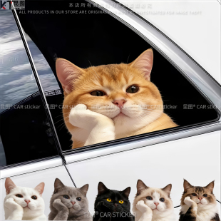 猫咪搞笑表情汽车贴纸电动车创意车窗玻璃装饰行李箱笔记本遮划痕
