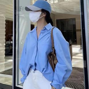 宋慧乔同款蓝衬衫女2025春新款宽松休闲法式百搭通勤职场长袖上衣