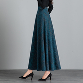 秋冬新款 半身裙长裙女高腰中长款 百褶加厚a字裙高腰大摆跳舞裙子