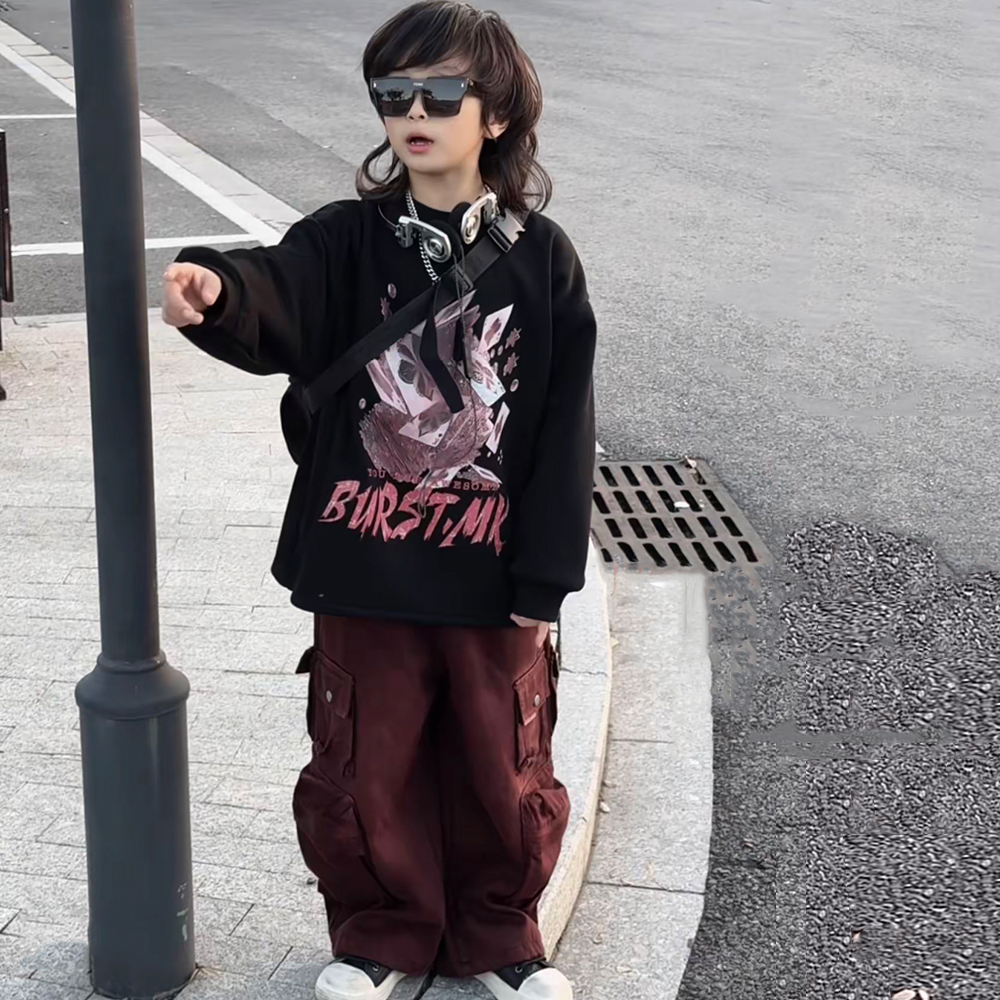 男女大童潮酷扑克牌加绒保暖卫衣