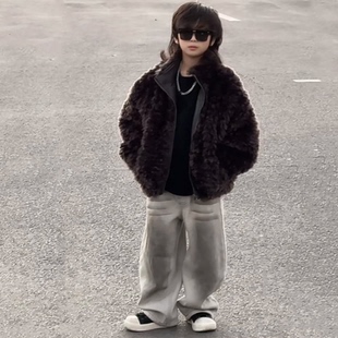 冬韩国男童痞帅炸街双面穿仿皮草外套加厚保暖立领皮衣夹克机车服