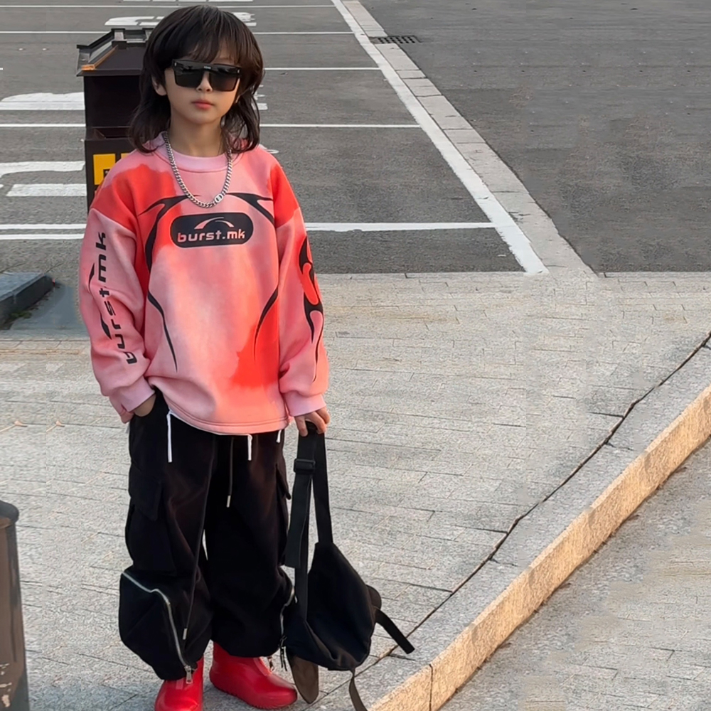 男女童潮酷炸街满印宽松套头卫衣