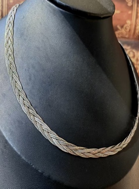 意大利工艺进口中古首饰柔软编织款925纯银项链项圈颈链西洋古着