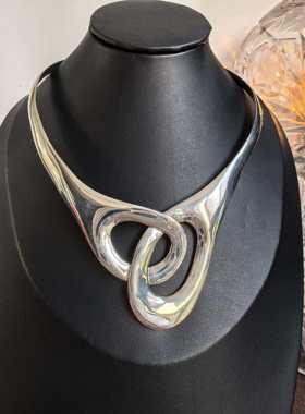 意大利手工一体无焊接925纯银开口复古大项圈中古着首饰vintage