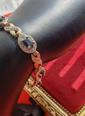 中国台湾早期出口Pt镀金925纯银满天星镶嵌深蓝宝石中古着手链串