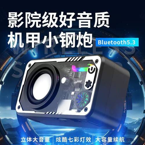 新款户外透明网红机甲小钢炮彩灯蓝牙小音箱带振膜大音量迷你便携
