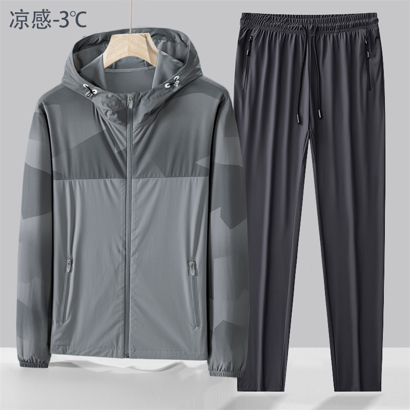 夏季户外两件套速干运动套装男皮