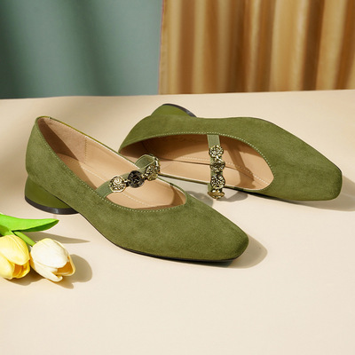 钻带法式新中式高跟鞋女粗跟气质