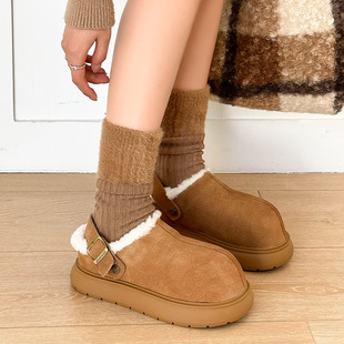 小个子内增高6cm勃肯鞋女羊皮毛一体加绒加厚雪地靴半拖厚底棉鞋