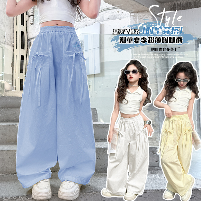 姗姗裤子夏季薄款全棉工装裤2025新款时尚阔腿裤女孩爆款两穿潮裤