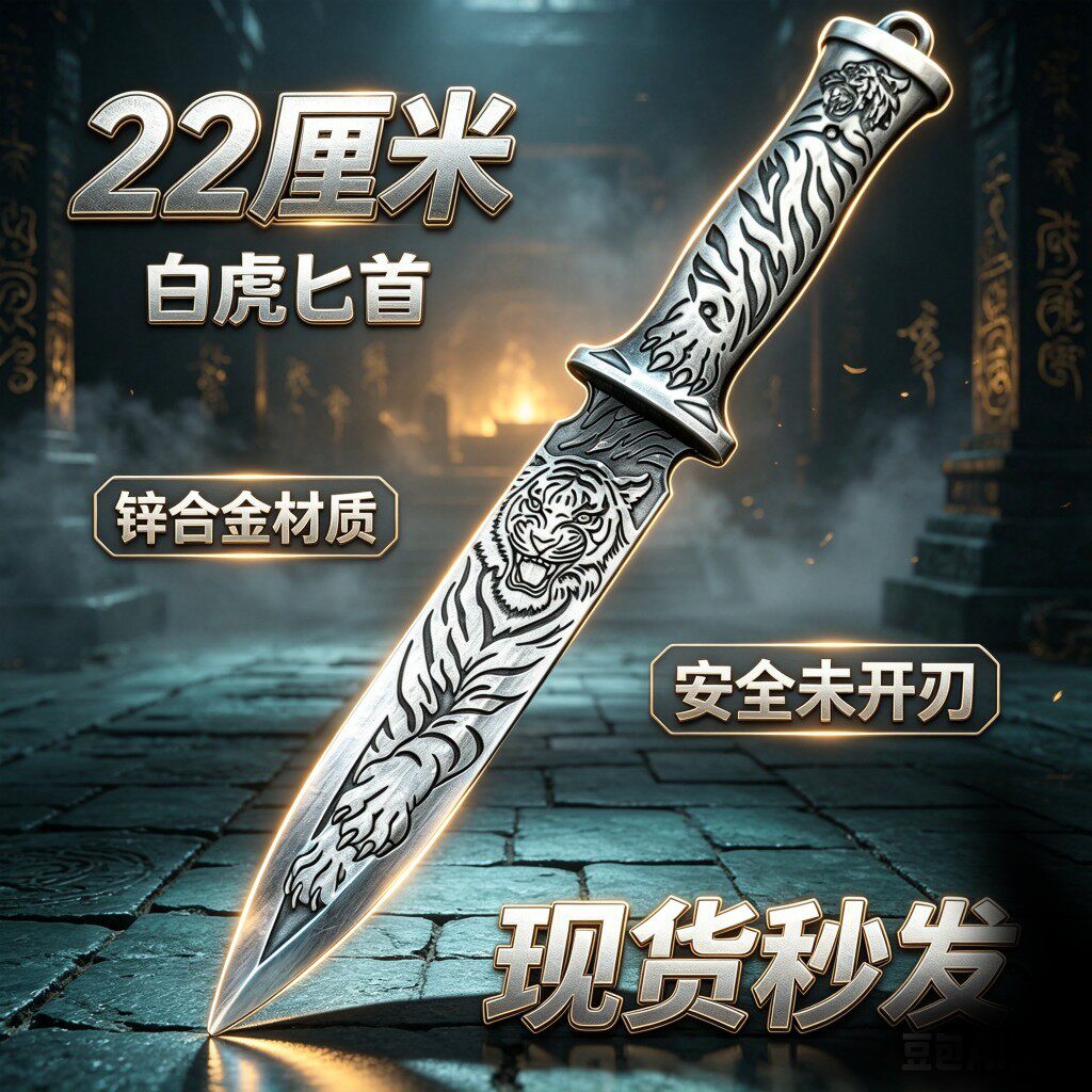 三角洲游戏周边 22CM白虎匕首金属模型玩具摆件工艺品不开刃武器