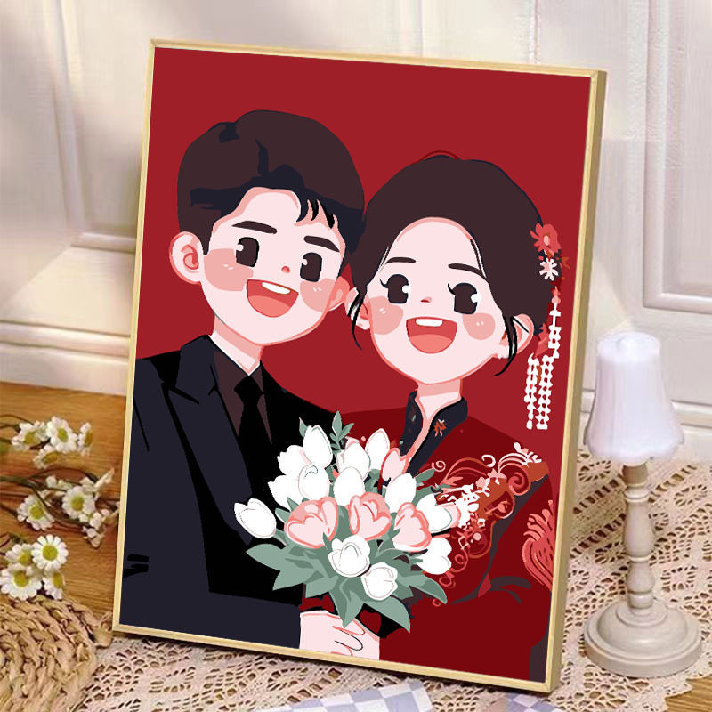 情侣结婚礼物数字油画diy手工填色趣味ins小众玄关装客厅饰画挂画