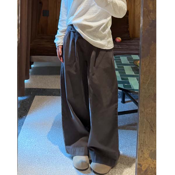 日系洗水棉窄版直筒休闲裤子大码女装新款胖mm显瘦宽松休闲阔腿裤