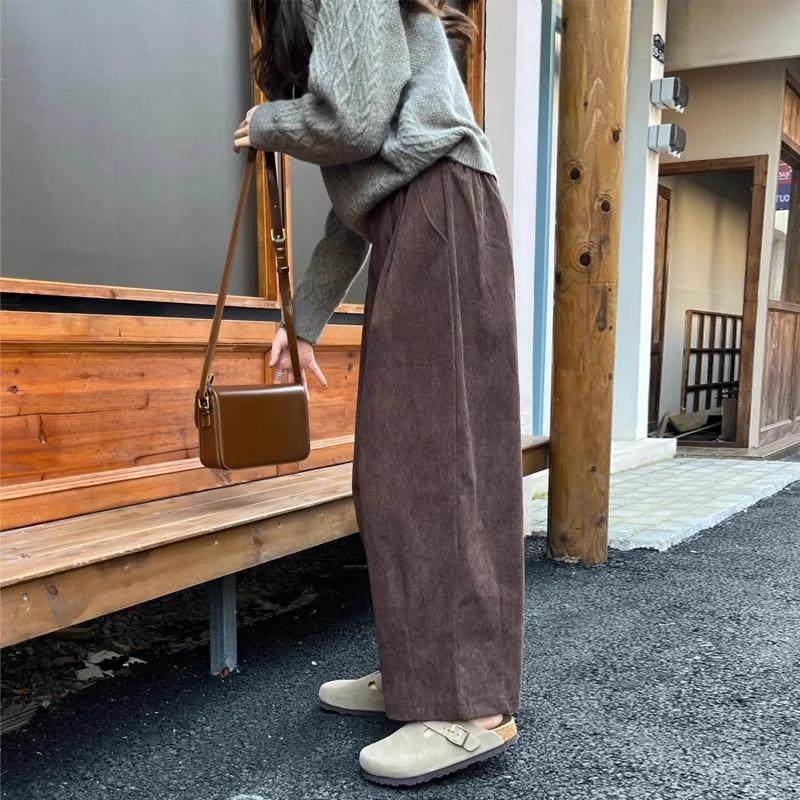 加绒复古灯芯绒阔腿休闲裤女秋冬大码胖妹妹mm宽松显瘦遮胯哈伦裤