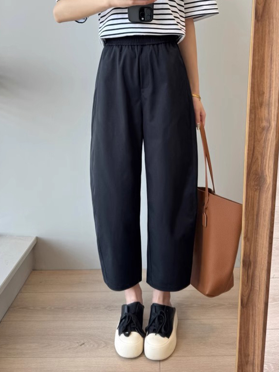 黑色休闲阔腿裤女夏季薄款大码胖mm梨形身材宽松显瘦哈伦老爹裤子