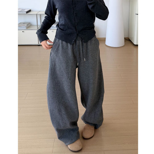 加绒加厚毛呢阔腿裤女冬季新款今年流行爆款弯刀卫裤显瘦休闲裤子