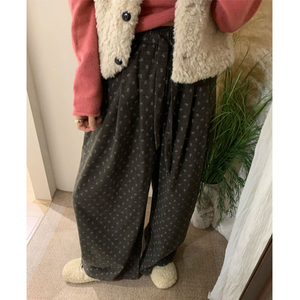 磨毛碎花休闲裤女秋冬新款宽松垂感慵懒风阔腿裤梨型身材显瘦裤子