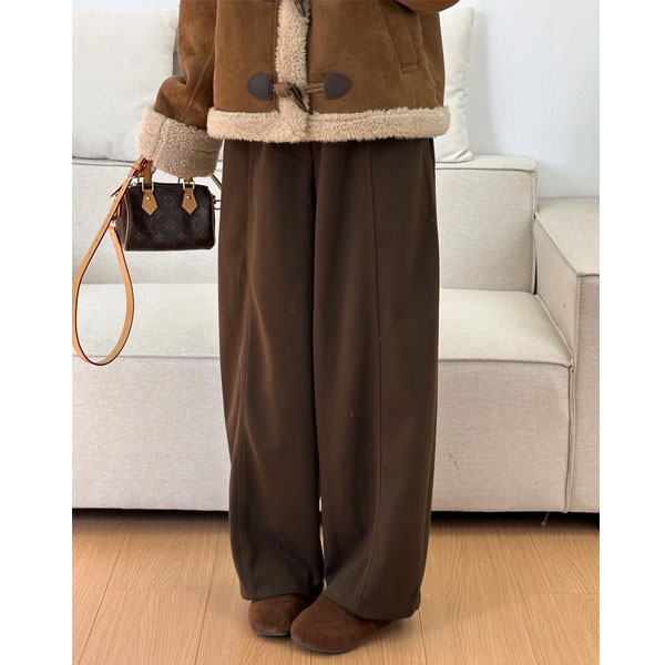 今年流行慵懒风咖色毛呢裤女秋冬加绒加厚休闲裤显瘦梨型身材裤子