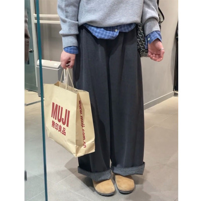 阔腿裤宽松慵懒风2025新款秋冬灰色裤子女加绒加厚大码胖mm休闲裤