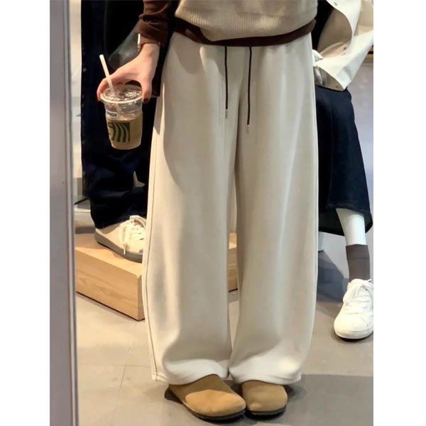 慵懒风大码裤子女秋冬加绒加厚2025新款休闲裤胖mm显瘦垂感阔腿裤