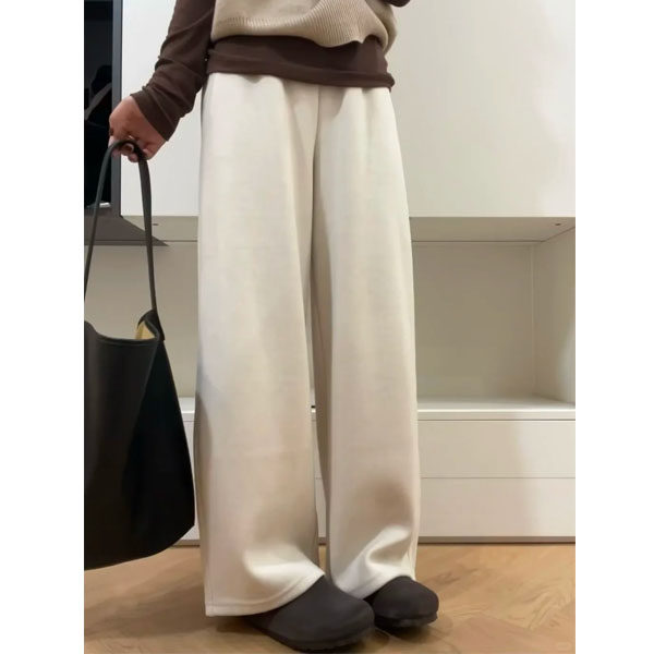 米杏色毛呢糯米裤女2026新款流行爆款大码胖mm显瘦垂感加绒休闲裤