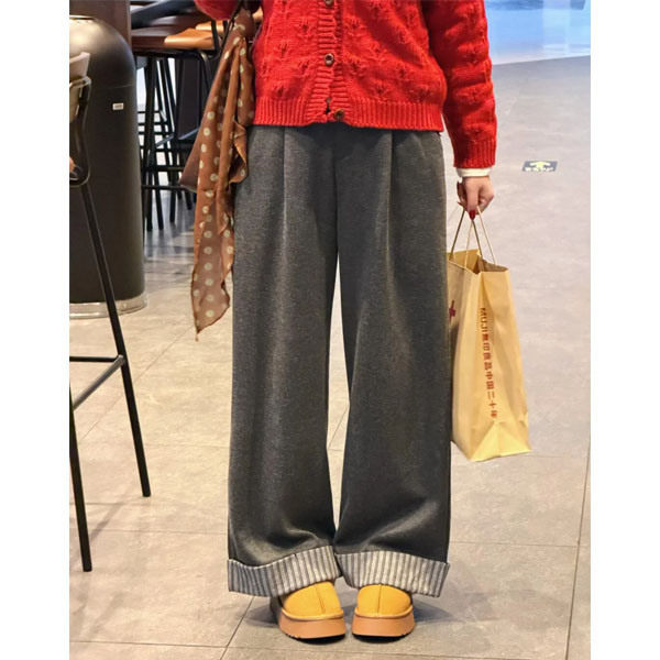 加绒裤子女小个子阔腿裤2025新款冬加厚大码胖妹妹九分宽松休闲裤