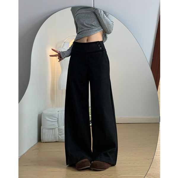 美式加绒加厚阔腿裤女2026春季新款深灰色排扣设计感毛呢西装裤子,女装/女士精品,大码裤装,淘宝优惠券,粉丝福利购,淘宝优惠卷